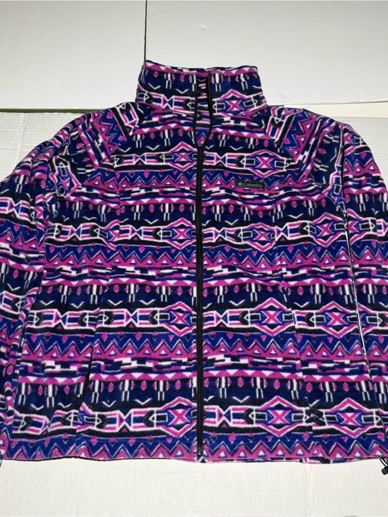 Columbia Jackets & Blazers - Columbia Women Dark Sapphire 80s Stripe Benton Springs FZ Fleece Jacket Size XL